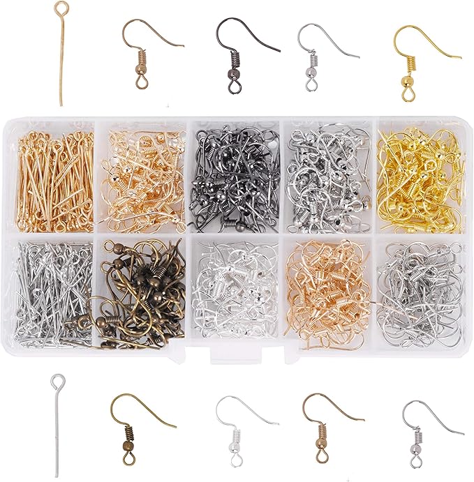 mandala crafts assorted earring hooks for jewelry making – 440 pcs french fish hook ear wires & eye pin kit – diy fishhook earring making supplies findings