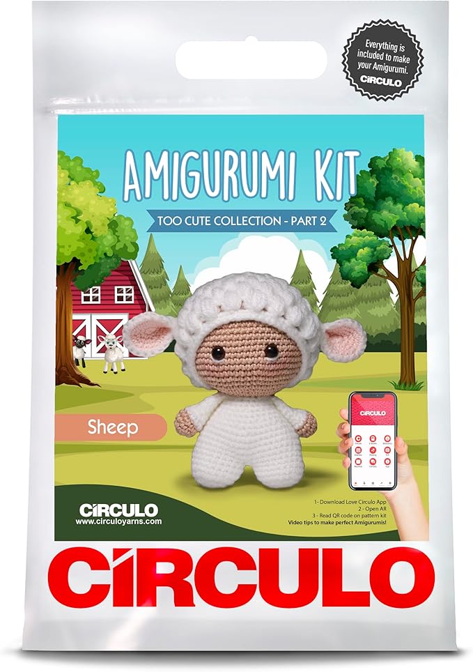 Circulo Amigurumi Crochet Kit - Too Cute - All Included, Easy Instructions - Crochet Kit for Intermediate - Crochet Set - Character Crochet Kit, Premium Amigurumi Yarn for Crocheting - Sheep
