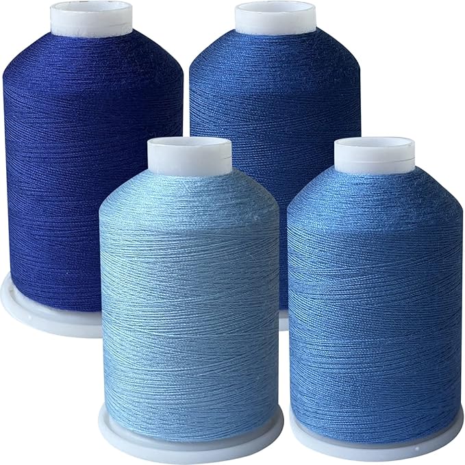 Sewing Thread Set, 4 Colors (Navy Blue), 40s/2, 100% Polyester, 4000 Yards (Blue Series)