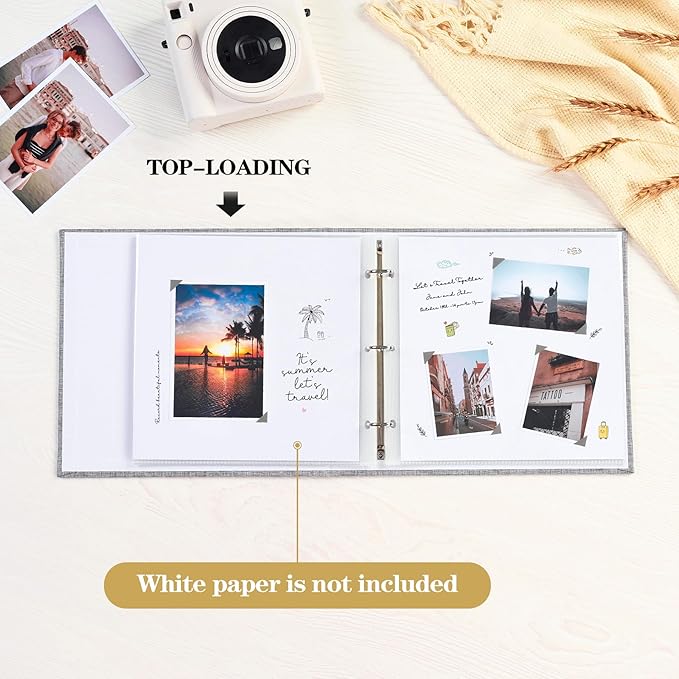 Mublalbum 8x8 Inch DIY Scrapbook Photo Album with 20 Plastic Sleeves 40 Pages Linen Cover 3 Ring Folder Binder for Wedding Baby Family and DIY Projects (Black)