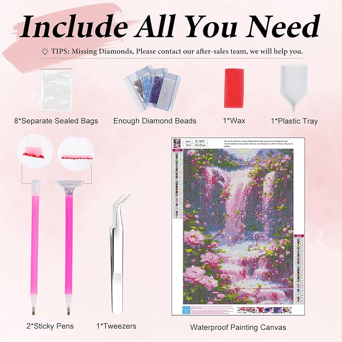 Yezavesu Landscape Scenery Diamond Art Kits for Adults, Waterfall Diamond Painting Kit for Beginners, 5D DIY Round Full Drill Painting with Gem Art Craft Kits for Home Wall Decor 12x16 Inch