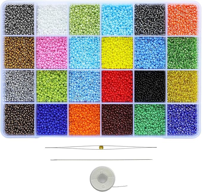 Bala&Fillic Size 11/0 Glass Seed Beads About 14400 pcs in Box,Craft Seed Beads for Making Bracelets Necklace Earring Jewelry (About 600pcs/Color, 24 Colors)