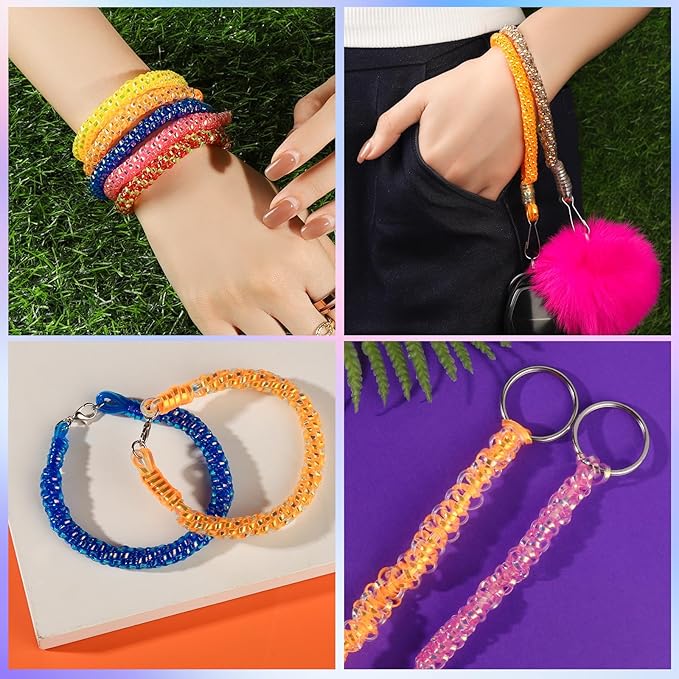 Fandamei Lanyard String Kit, 12 Laser Colors Plastic Lacing Cord, Glossy Laser Color, Lanyard String for Crafts, Bracelets and Jewelry Making Weaving Kit, Plastic for Bracelets