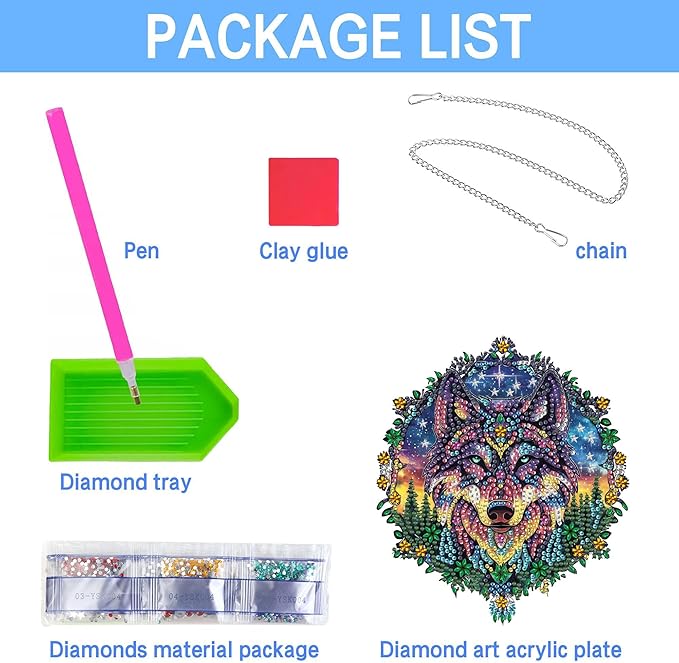 VAIIEYO Wolf Diamond Art Hanging Ornament, Animal Diamond Painting Suncatchers Window Hanging Kit with Chain, 7.5x7.5 inch Crystal Pendant Art Craft for Gift Home Wall Front Door Decoration