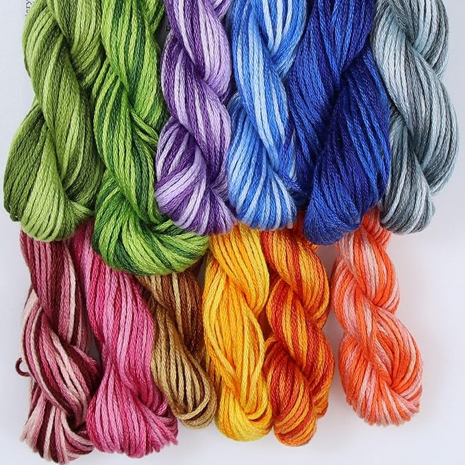KCS Big skeins of 25 Meters Size 25 Color Variegated Cross Stitch Stranded Threads,12 skeins,03