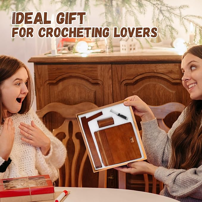 mehidfy wooden yarn holder for crocheting and knitting with magnetic spinner, crocket hook storage with phone stand, yarn ball holder for crochet lovers
