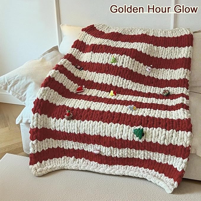 Chunky Chenille Yarn for Hand Knitting - Fluffy Soft Jumbo for Circular Needle & Crochet Hook, Super Bulky Big for Chunky Blanket, Large Thick Arm Knitting, 3 Pack, Dark Red