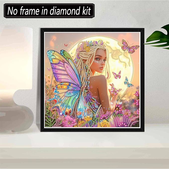SKRYUIE DIY Diamond Art Kits for Adults Butterfly Special Shape - 5D Diamond Painting Kits for AdultsElf - Crystal Embroidery Cross Stitch - Craft for Wall & Office Decor 12 x 12 Inch A2