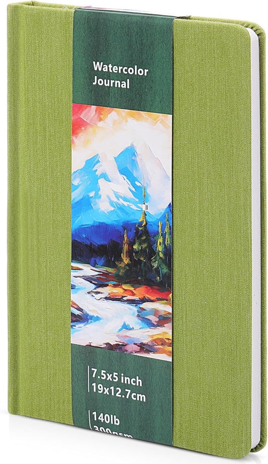 Dispowreath Watercolor Sketchbook Journal Square Watercolor Notebook Cold Press 140lb 300gsm Cotton Paper 48 Pages Journals Notebook Paper Pads(7.5x5 in,Green)