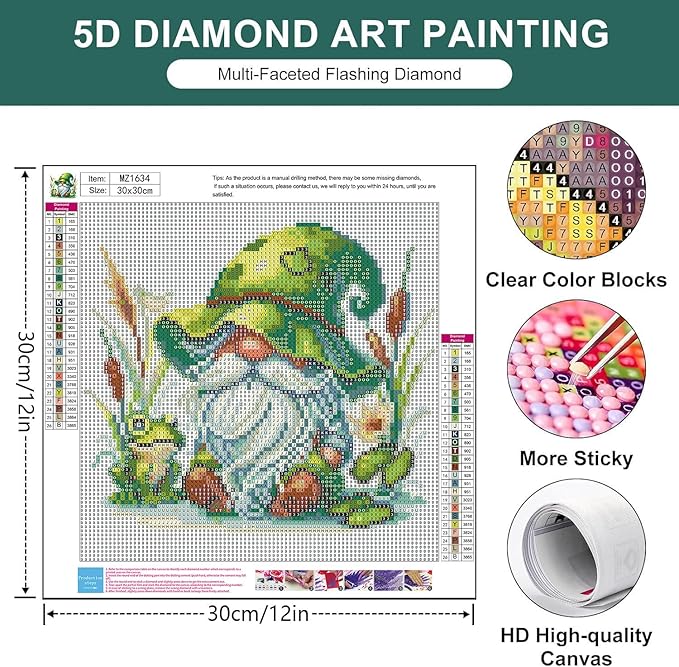 mrpwnle Gnome Diamond Art Kits for Adults, Gnome Diamond Painting Kits for Adults Beginners, 5D Diamonds Painting, DIY Round Full Drill Gem Art Crafts, Home Decor Gifts 11.8x11.8 inch