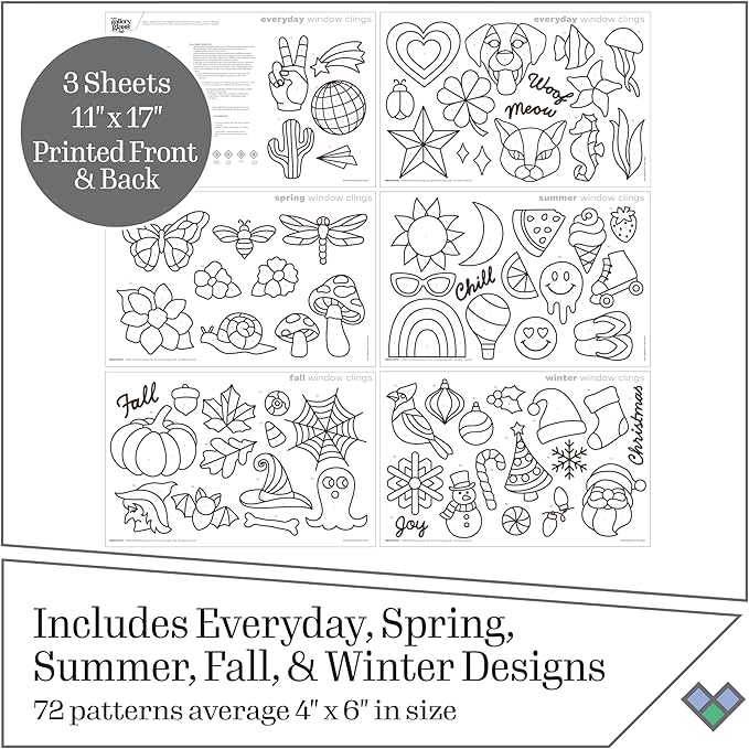 Gallery Glass Window Cling Art Kit, 10 Piece Set Including 3 Pattern Sheets, 6 Stained Glass Colors and 1 Liquid Leading, PRMGGCLING24