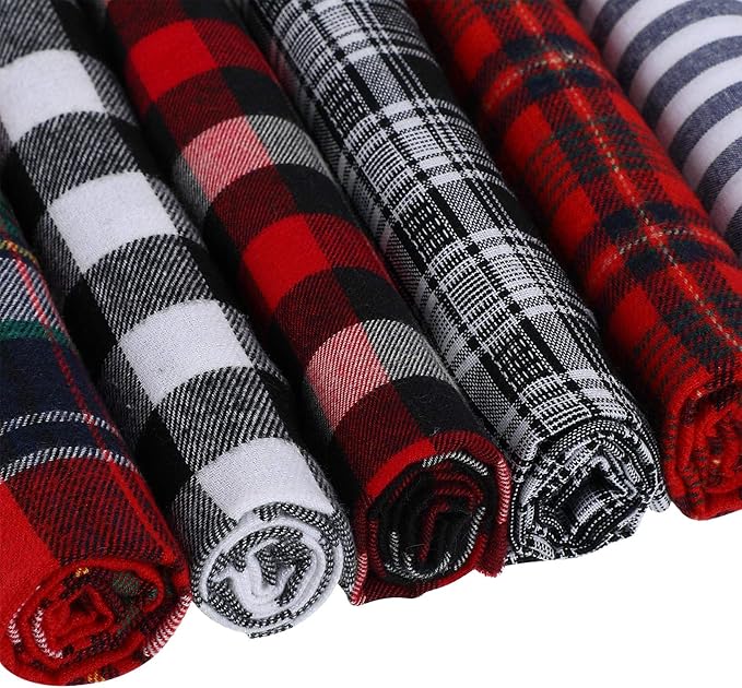 Tatuo 12 Pieces Christmas Fat Fabric Bundles Buffalo Plaid Fat Quarters Cotton Fabric Square Bundles 19.5 x 15.7 Inch Charm Yarn-Dyed Checked Quilting for DIY Crafting Sewing(Simple Style)