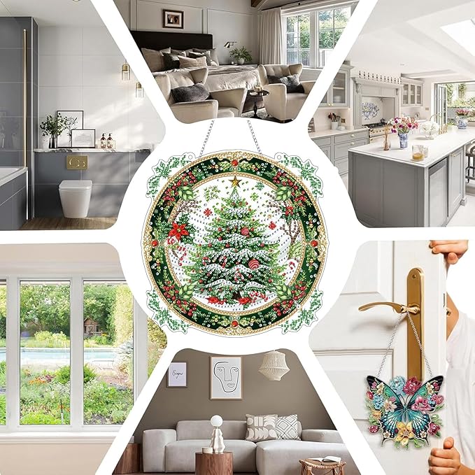 SKRYUIE Christmas Hanging Diamond Art Kits for Adults Pendant Suncatcher, Special Shaped Crystal DIY Pearl Diamond Painting Kit, Gift for Mother Spring Summer Window Wreath Decor 7.88 x 7.88 Inch D2