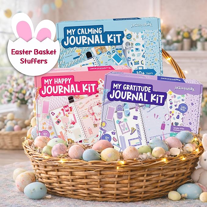 jackinthebox Gratitude Journal Kit for Girls Ages 8–12, 242 pcs,Scrapbooking Journal Set for Teen, Tween Girls, 10 Fun Gratitude Exercises, Art & Craft Kit, Easter Gift for Girls 8 9 10 11 12