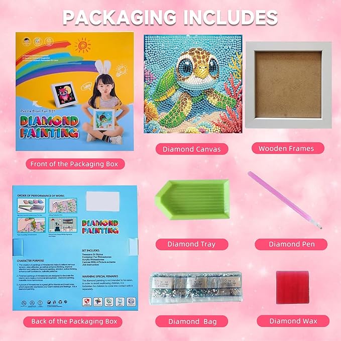 Sea Turtle Diamond Art Painting Kits for Kids with Frame, Animal Diamond Art for Kids Ages 4-8-12 with Frame, Easy Small Cute Gem Painting Kit for Gift Home Wall Decoration (7x7 inch)