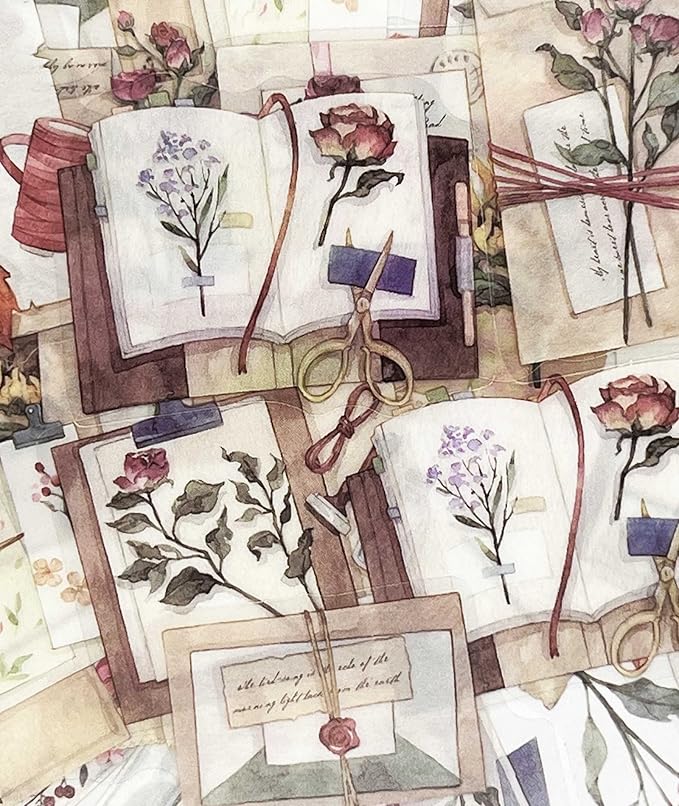 Vintage Pink Rose Scrapbook Stickers, 40Pcs Decorative Retro Adhesive Watercolor Aesthetic for Craft Art Bullet Junk Journal DIY Paper Planner Notebook Collage Album
