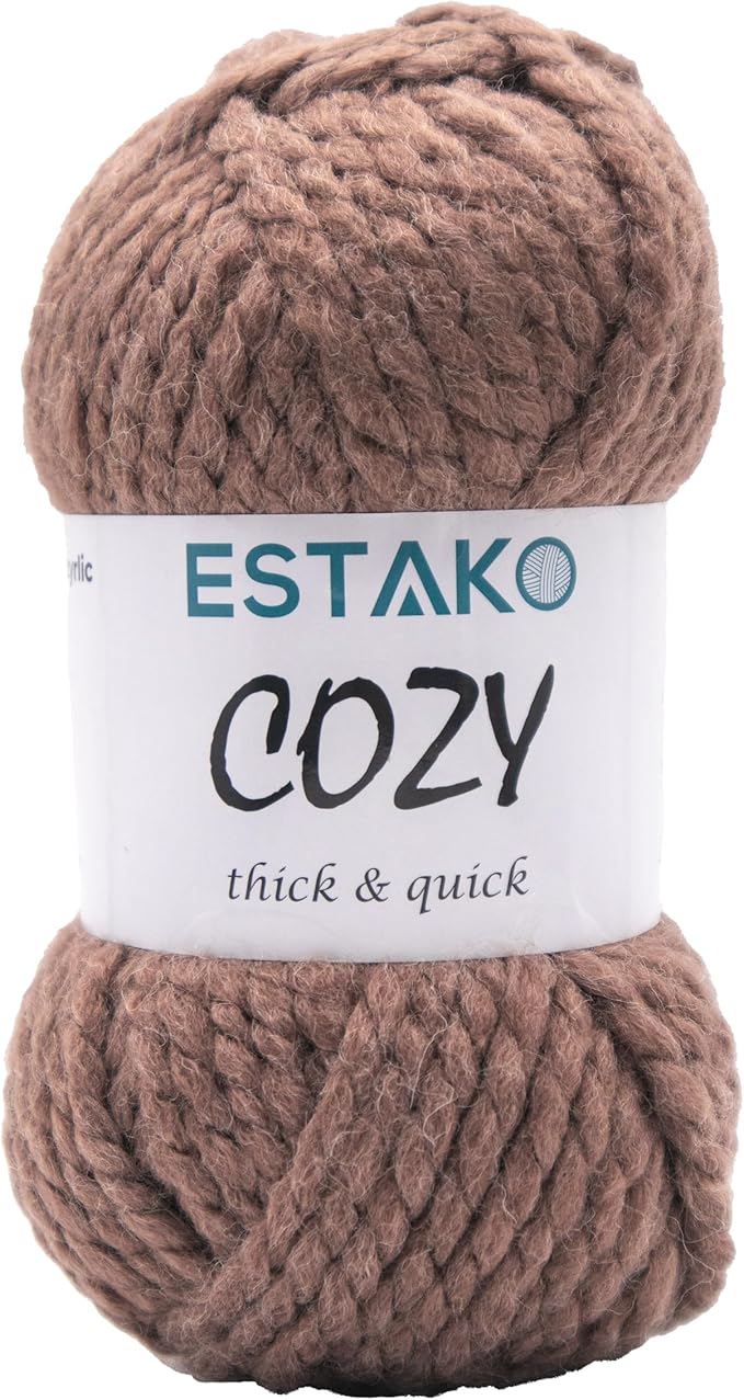 Estako Cozy Thick & Quick Yarn 20% Wool 80% Acrylic Soft Super Bulky Weight #6 Knitting and Crocheting Yarn 3.52 oz (100gr) 65 yds (60 m) (57117-Coffee)