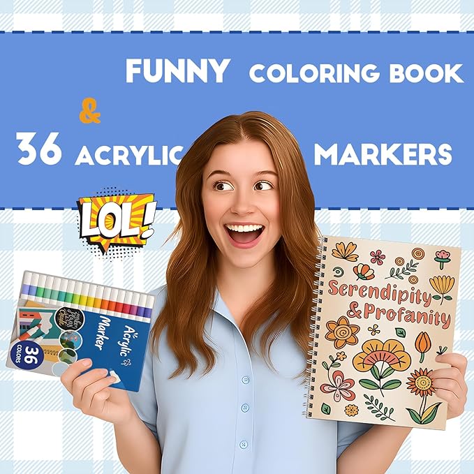 Zouier Swear Word Coloring Books with 36 Markers for Adults Relaxation, Funny Adult Coloring Book Spiral Bound for Women, Self Care Get Well Gifts for Women After Surgery