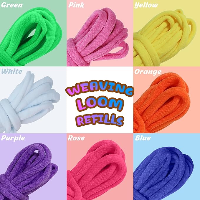 prebox weaving loom loop refill,7 inch 288 pcs in 8 vibrant colors, potholder loops, loom refill loops craft for kids