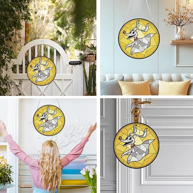 DIY Diamond Art Hanging Kit for Adult,Halloween Acrylic Diamond Art Painting Window Pendants Home Garden Wall Hanging Kits Festival Gift