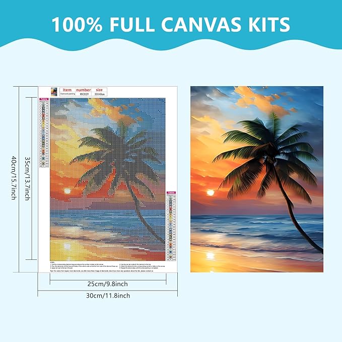 SENQAO Sunset Beach Diamond Art Kits for Adults, DIY 5D Sunset Landscape Diamond Art Kits, Landscape Paint with Diamonds Gem Art Full Round Drill Home Wall Decor 30x40cm