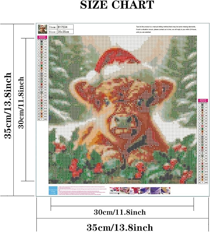 Semneroy Christmas Highland Cow Diamond Art Kits for Adult, Xmas 5D Diamond Painting for Beginnger,DIY Full Drill Winter Holiday Rhinestone Diamond Dots Gem Painting Art Craft Home Decor 14 x14 Inch