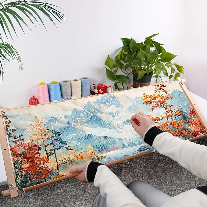 Large Beech Wood Embroidery Scroll Frame, 2-Part Adjustable Holder for Cross Stitch, Tapestry, Quilting, Sewing Needlepoint Projects