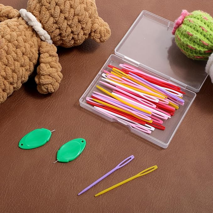 50 PCS Yarn Needles, 7cm/2.76inch Plastic Needles for Yarn Large Eye Plastic Tapestry Needle with 2 Pcs Threaders Colorful Craft Needle for Crochet DIY Sewing Handmade Knitting