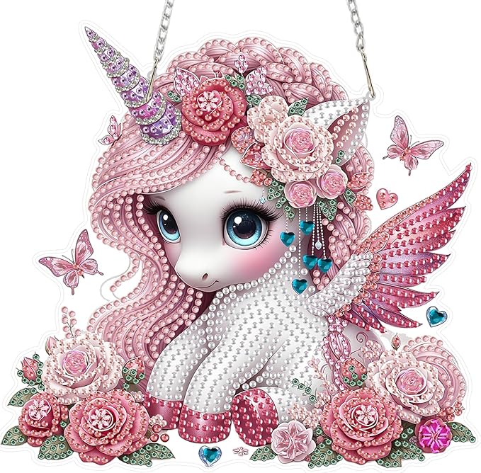 MEIYUDA Animals Diamond Painting Kits Hanging, DIY Cute Animal Diamond Art Window Pendant for Adults, Special Shape Rhinestone Ornament, Crystal Gem Art Craft for Home Garden Wall Decor