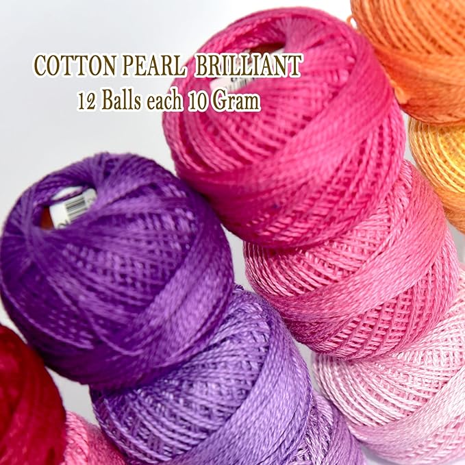 Double Mercerized Egyptian Long Staple Cotton Pearl Thread Ball 10 Grams Rainbow Color Embroidery Thread 12 Colors per Box for Crochet Hardanger Cross Stitch Hand Embroidery,redpurple Series