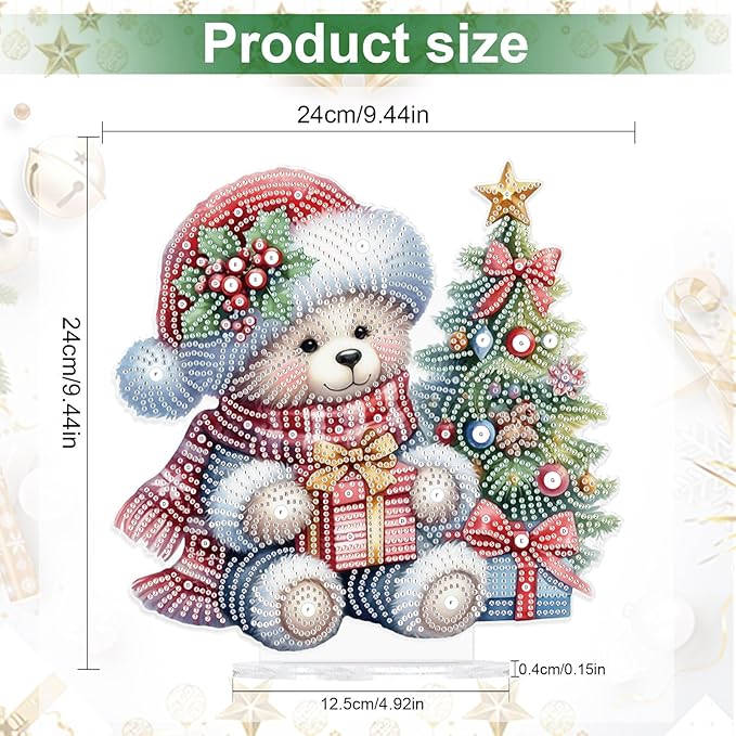 MVVMTOP Christmas Diamond Painting Kits Tabletop Decoration, DIY Bear & Christmas Tree, 5D Diamond Art Home Ornament by Number Mosaic Arts Crafts for Home Office Acrylic Tabletop Decor, New Year Gift