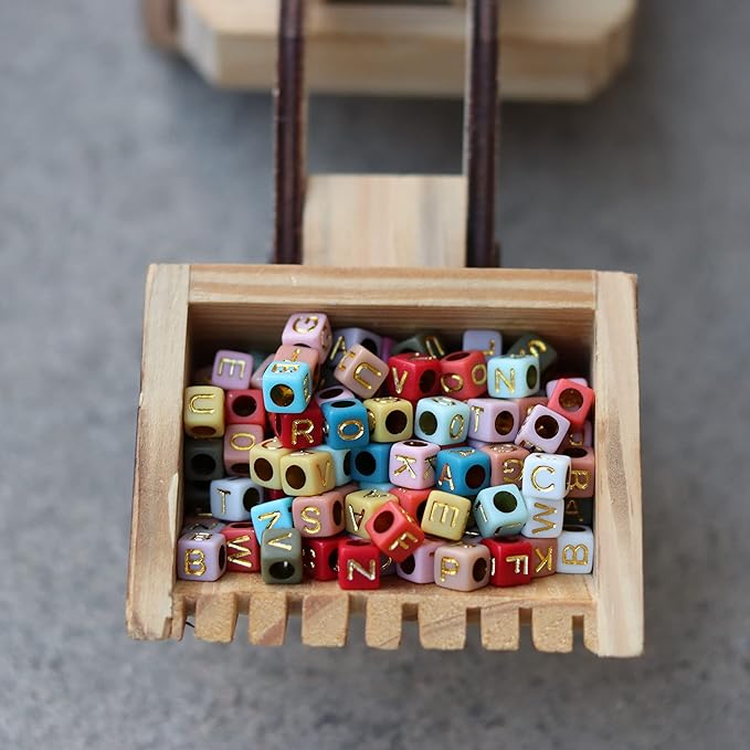 Letter Beads, Augshy 1400 Pcs Morandi Cube Alphabet Bead,Square Letter Beads with 1 Roll 10M Crystal String Cord (6mm)