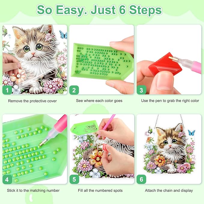 TOSTOG Beautiful Tabby Cat Diamond Art Pendant Kits for Adult, Diamond Painting Hanging Kit for Beginners, 5D DIY Crafts Gem Art, Waterproof Full Accessories for Home Decor Idea 20 * 20 cm/8 * 8 in