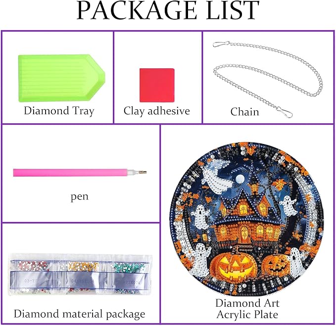 Pavemlo Hanging Diamond Art Kits for Adults Halloween Ghost – 8x8 Inch Double-Sided Acrylic Board DIY Crystal Diamond Suncatcher Pendant, Sparkling Home Wall or Window Decoration Handmade Gift