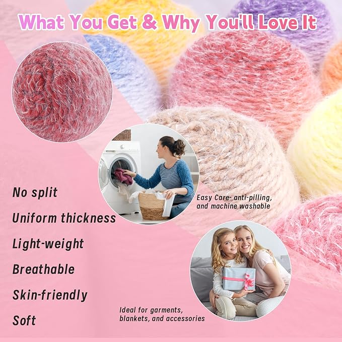 Weabetfu Gradient Cake Yarn for Crocheting & Knitting-Ombre Yarn Cake of 200g/7.05oz.-80% Acrylic,20% Nylon|Light Weight&Soft Crochet Yarns for Scarves,Blankets & Garments-04
