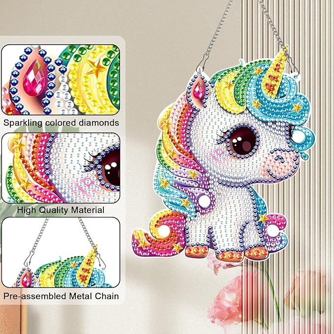 MVVMTOP Diamond Painting Kits Hanging Pendant,Unicorn Diamond Art Hanging Sign DIY Special Shaped Crystal Wreath Ornaments for Home Decor Gift, HGJ041
