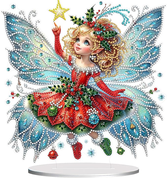 LAKEQUILL Christmas Diamond Art Painting Kits, Angel Girl Tabletop Ornament, Stand Up Diamond Art Desktop Kits for Home Office Decor, New Year Gift