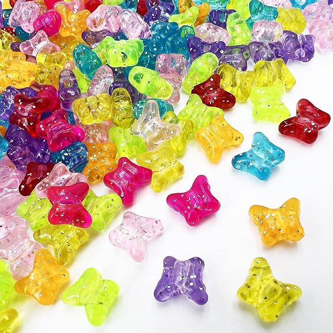 MIIIM 500 Pcs Glitter Butterfly Pony Beads Shapes for Friendship Bracelet, Large Hole Kandi Beads for Hair Braids, Jewelry Making (Multi-Glitter)