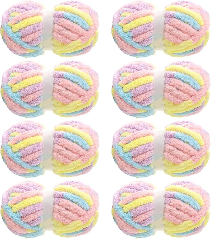 MABOZOO Tie Dye Chunky Yarn for Crocheting & Knitting, 8 Pack - Soft Plush Yellow Fluffy Jumbo Chenille Yarn,Giant Thick Fuzzy Bulky(29 yds, 8 oz Each Skein)