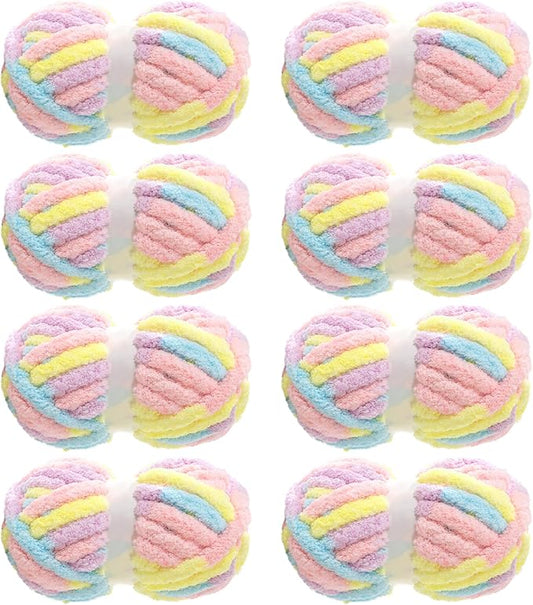 MABOZOO Tie Dye Chunky Yarn for Crocheting & Knitting, 8 Pack - Soft Plush Yellow Fluffy Jumbo Chenille Yarn,Giant Thick Fuzzy Bulky(29 yds, 8 oz Each Skein)