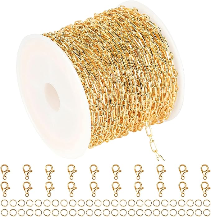 YOUBEIYEE 32.8 Feet 18K Gold Plated Jewelry Chain Paperclip Necklace Chains Bulk for Women Bracelet DIY Craft Chain Roll Jewelry Supplies Findings