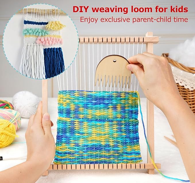 lemonfilter weaving loom kit for kids, 9 * 11inch loom knitting frame child multi-craft handcraft weaving set for kids 6-12, wooden weaving loom for adult, diy handcraft & beginners