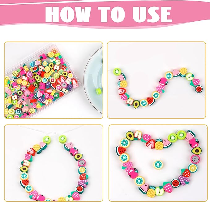 180 Pcs Colorful Fruit Polymer Clay Beads for DIY Bracelet, Necklace, Earring Making