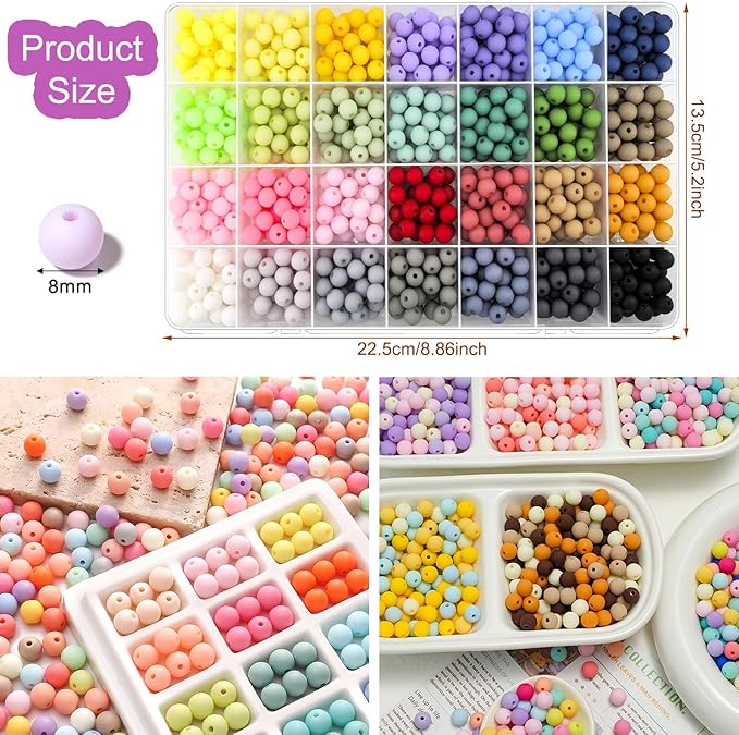 840Pcs 8mm Matte Acrylic Round Beads for Jewelry Making, 28 Colors Frosted Round Bead for Bracelets Making Kit Candy Color Plastic Bubble Gum Beads Pastel Loose Bead Bulk for DIY Necklace Crafts