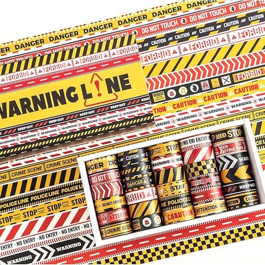 30 Rolls Warning line Theme Washi Tape Set, Writable Decorative Tapes for Scrapbooking, Junk Journal Supplies, Bullet Journaling, 0.6"x79" per Roll