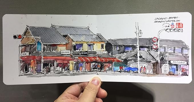 Hoidaai Watercolour Hardback Concertina - Accordion-fold Design - Travel Protable Journal Watercolor Book - Sketchbook - 300 GSM - 15 x 100 cm - One Book - Cold Press