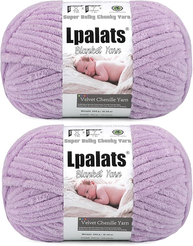 Baby Blanket Yarn for Crocheting - 2 Pack of 300g (Total 600g/21.2oz) Super Fluffy Chunky Chenille Yarn for Hand Knitting, 230 yds Super Bulky Plush Yarn for Blankets and Amigurumi (2, Light Purple)