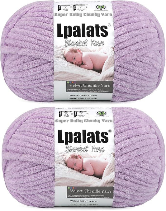 Baby Blanket Yarn for Crocheting - 2 Pack of 300g (Total 600g/21.2oz) Super Fluffy Chunky Chenille Yarn for Hand Knitting, 230 yds Super Bulky Plush Yarn for Blankets and Amigurumi (2, Light Purple)
