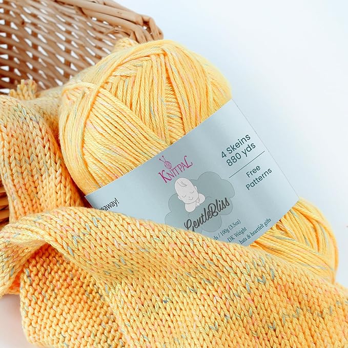 GentleBliss Soft Baby Yarn for Crocheting, 4 Skeins, 880Yds/400G, Free Patterns - Acrylic Baby Blanket Yarn for Knitting - Light Worsted 3 DK Weight - Lemon Yellow
