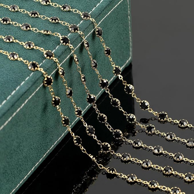 UMAOKANG 3 Meters Black Crystal Chain for Jewelry Making 18K Gold Plated Brass Chains Bulk Women Necklace Bracelet DIY Jewelry Supplies